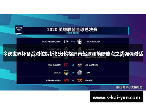 今夜世界杯备战对位解析积分榜格局再起波澜前瞻焦点之战强强对话 今夜世界杯备战对位解析积分榜格局再起波澜前瞻焦点之战强强对话